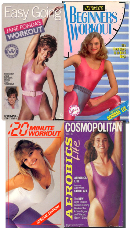 80s aerobic craze on tape: Tights, thong leotards, spandex and sweatbands!