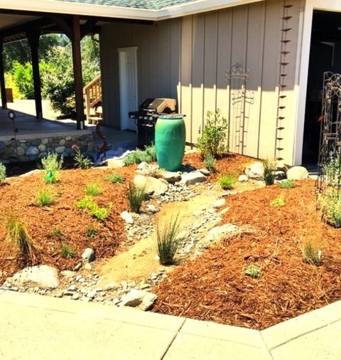 Photo Of A Large Rustic Drought-tolerant Front Yard Gravel Landscaping.