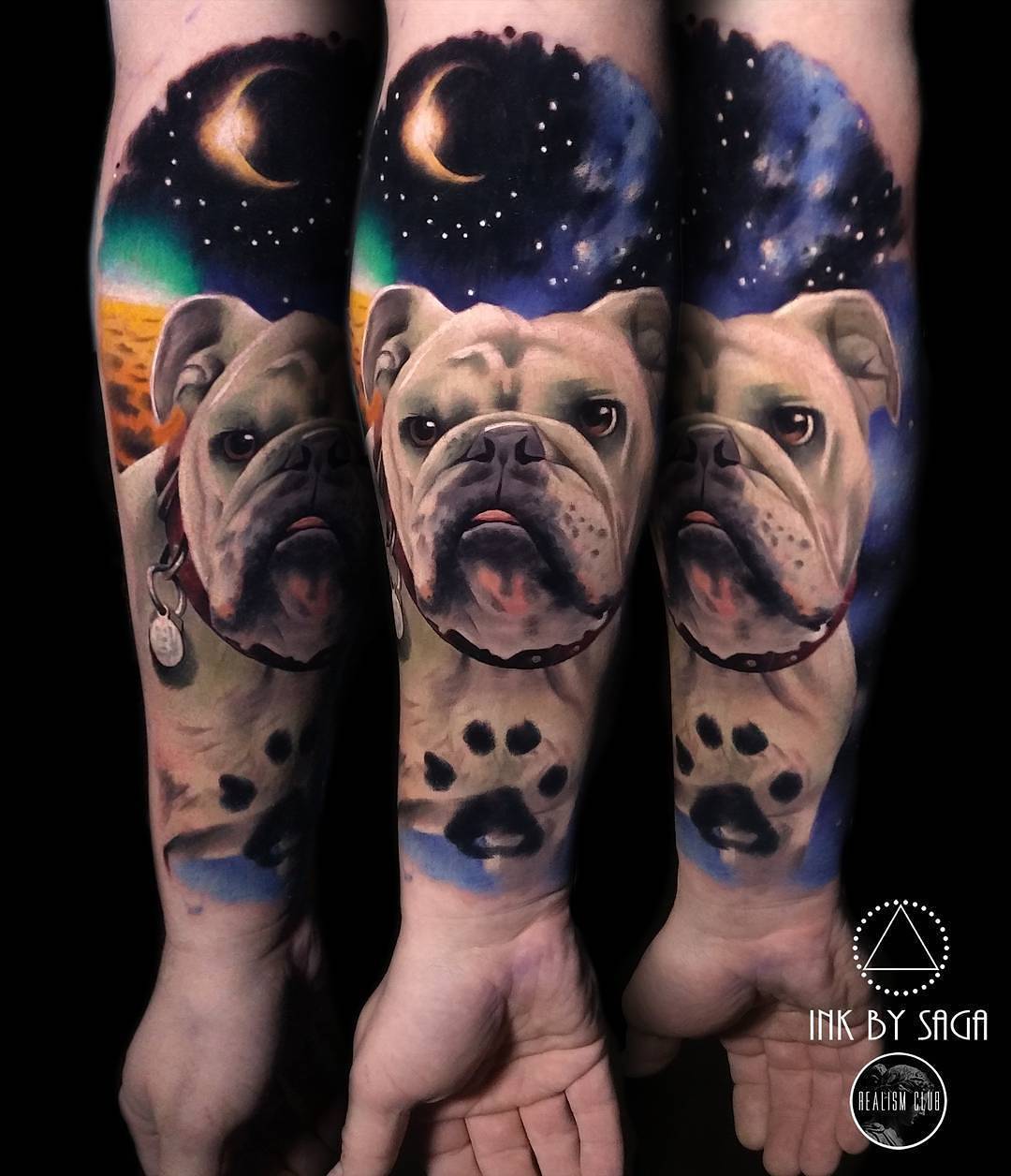 tattoosnob:  Space Bulldog tattoo by @inkbysaga at Boss Tattoos in Calgary, Alberta