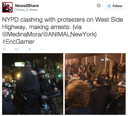 socialjusticekoolaid:   HAPPENING NOW (12/3/14): Mass arrests (at least 30 confirmed so far) taking place in NYC right now, as protesters continue to pack the streets in protest of the death of an unarmed black man, Eric Garner, at the hands of a NYPD