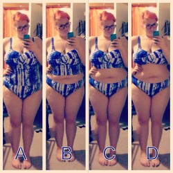 slightlymadalice:  Can’t decide which way to wear it. Help?  B, C or D! :)