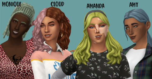 witheringscreations:15 Candysims4 Hairs Recolored in AMPified40 add-on swatches in omicient’s A Moot