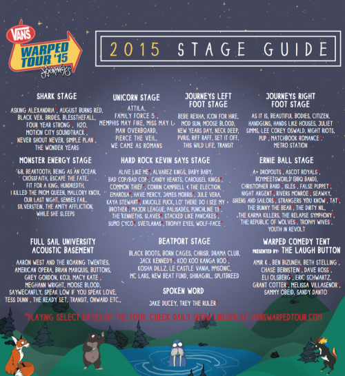 2015 Vans Warped Tour Lineup, Routing 