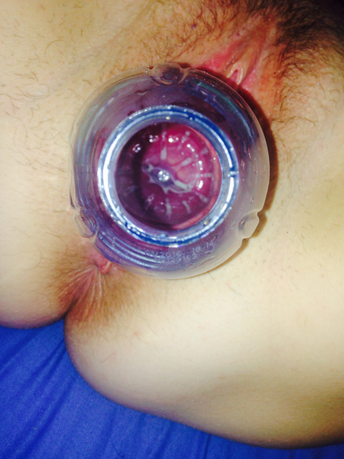 kinkycouplehavingfun:  We used a smaller bottle this time and it looks amazing. I think we need to find a tube or cylinder so I can give her cervix a real good inspection. Also it would allow me to see what my cum and spit looks like inside her beautiful