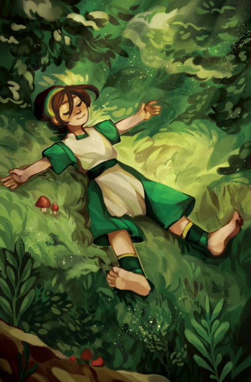panstarry: my piece for the @atlazine!! [image description: a drawing of Toph Beifong, lying on her 