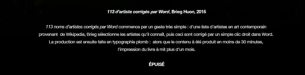 113 noms d’artistes corrigés par Word, Brieg Huon, 2015