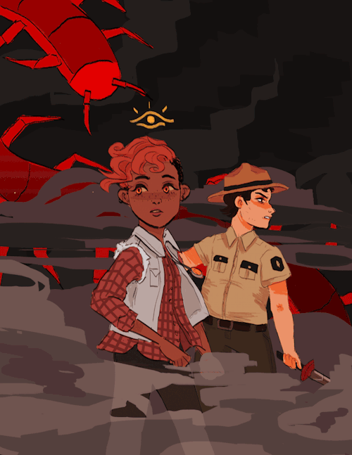 dramatic-audio:desferal:Centipede! Centipede! [ID: a gif drawing of Aubrey and Duck from TAZ Amnesty