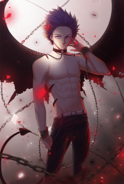 tonerukun:  “Beware of the demons lurking within.”BNHA’s Halloween merch didn’t include Shinsou so I made my own. I also needed an excuse to draw him shirtless as an incubus or a dream-eating demon so… Happy early Halloween I guess..?