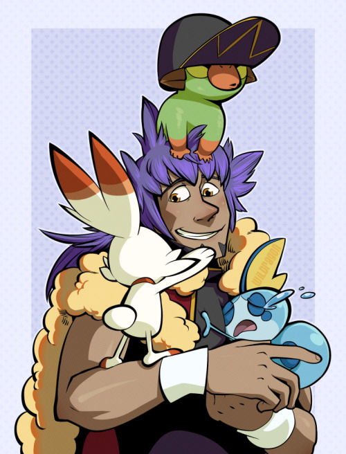 Leon and the starters Pokemon