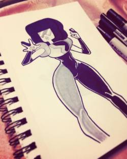 chachabingbing:  Breaking in the new pens and markers to finish Garnet 💕  #inktober #ink #art #fanart #cartoonnetwork #crystalgems #stevenuniverse #sketch #sketchbook #drawing #doodle #cartoon #latenight #artist #garnet 