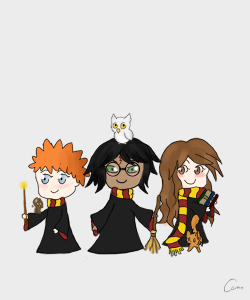 remusjohnslupin: An adorably tiny Golden Trio. I’m still getting used to drawing with a tablet, so this whole thing took a lot longer than it should have.