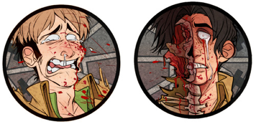 chainsawmascara:  stripesandteeth:  HAPPY BIRTHDAYThese are the snk buttons I’ll be finishing up for now, I may be able to squeeze in one or two more during rush hour on Thursday night..we’ll see. If you’re gonna be at Metrocon, I’ll be selling