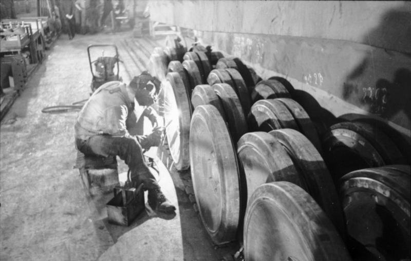 thebeautyandthehorror:  PzKpfw VI Tiger I heavy tanks being built in a factory in