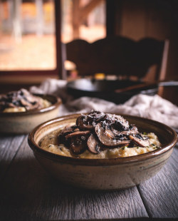 valscrapbook:  Herbed Crème Fraîche Polenta with Garlicky Mushrooms by carey nershi on Flickr.