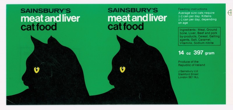 c86:Sainsbury’s cat and dog food label designs, c. 1975-79