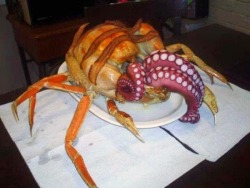 sidneyia:  countess-amdapor:  varae-ver-you-are:  matovilka:  matovilkaeats:  A turducken is a chicken stuffed inside a duck stuffed inside a turkey. A Cthurkey is an octopus stuffed inside a turkey and garnished with crab legs and bacon. The dish is