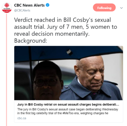 allthecanadianpolitics: thejusticethatissocial: Bill Cosby Found Guilty In Sexual Assault Retrial Bi