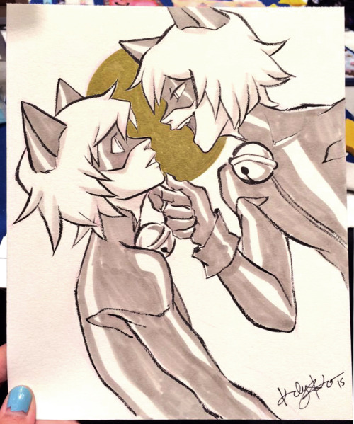 kellyykao:  Meowwww~  Couldn’t resist drawing cat boys at Ycon hahaha you can decide which one is Cat Noir and Copycat ;) 