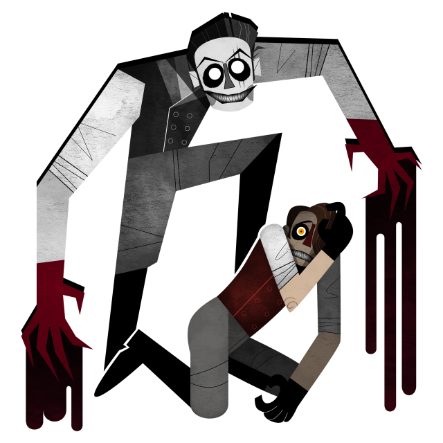 Commission for @overdeaths! Their character, Zacharie Hawke, being tormented by his other self, Cadogan Best.