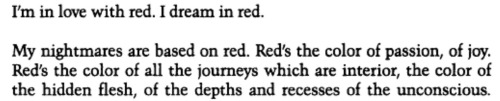 aconissa:MY LOVE IS RED, RED, REDKathy Acker, My Mother: DemonologyLouise Bourgeois, 10am is when yo