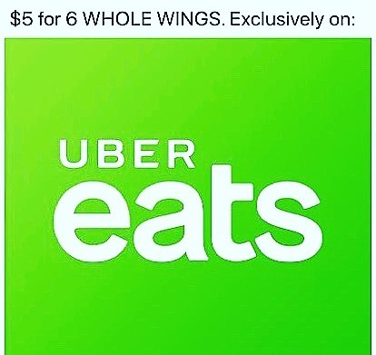 This is a CRAZY DEAL. Exclusively on @ubereats for first Friday’s is 6 Whole Wings for only $5 bucks