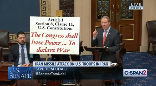 Who: Sen. Tom Udall (D-New Mexico)Twitter: @SenatorTomUdallWhen: January 2020What: Iran Missile Atta