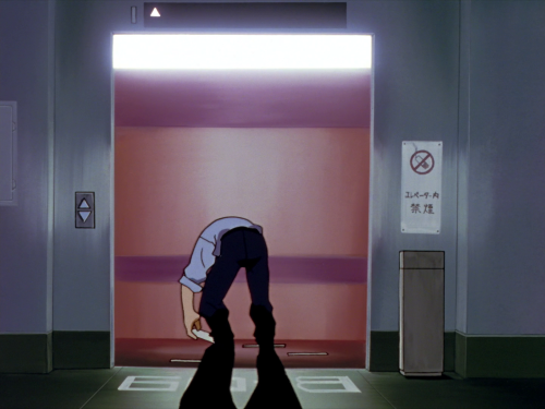 Episode 9′s elevator scene is an act of industrial espionage.We have a long panning shot of confiden