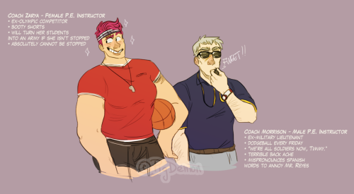 pigdemonart:  It’s the Overwatch High School AU thing. Like I said before, I’ve seen drabbles and fanart of characters as students, so I tried a different take where they keep their ages and are staff members instead. Thanks to everyone who sent