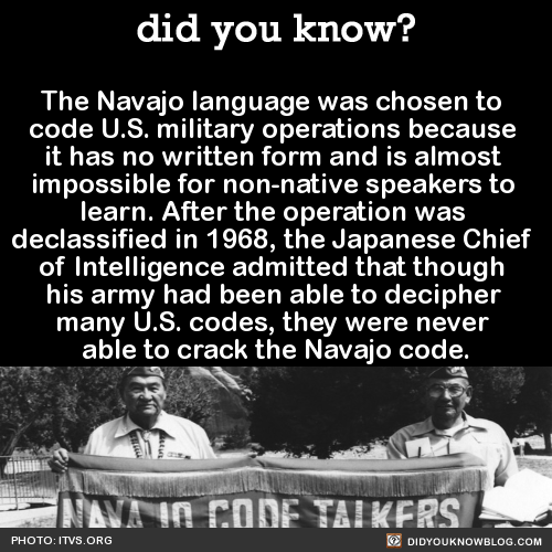 did-you-kno:The Navajo language was chosen to code U.S. military operations because it has no writte