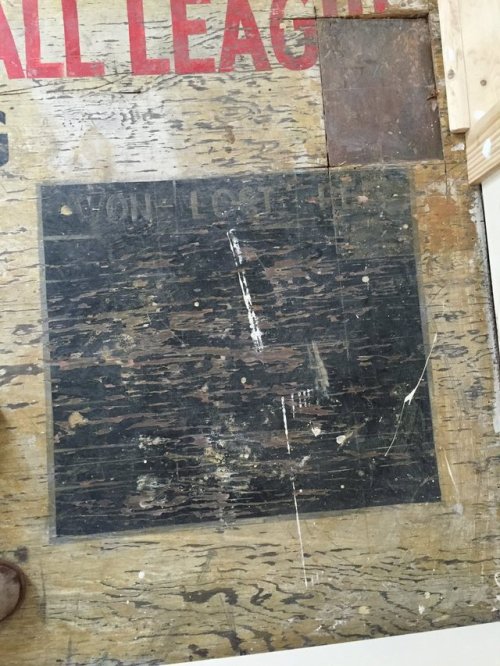 Valerie Jesswein uncovered this sign, used as a subfloor, in a very old house in Mahomet, Illinois b