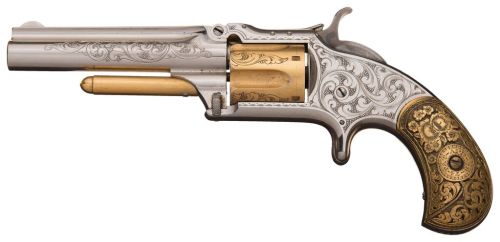 Gold and nickel plated, floral engraved Smith & Wesson 1 ½ 2nd Issue revolver with degres