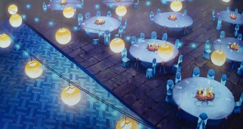 iruka-2013:  Bryan Konietzko: “Christine and I researched winter-themed wedding decorations for Zhu Li and Varrick’s ceremony and reception. We even included some of the elements my wife had used for our wedding. Christine was planning her own wedding