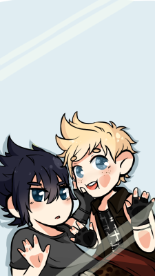 the-strawberryfarmer:  noct and prompto lockscreens ♡ i couldn’t choose a color so i went with both! lol