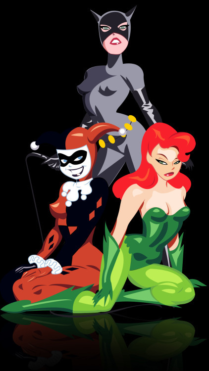 itsjosepeacock:  Harley Quinn Poison Ivy and Catwoman  requested by a friend to make him a Galaxy S5 background wallpaper  