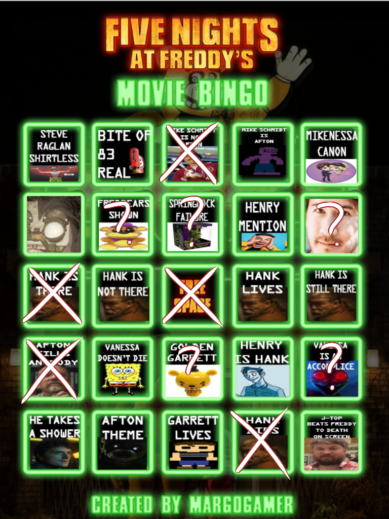 Five Nights at Freddy's Bingo! Bingo Card