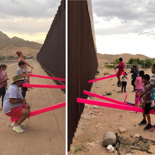 itscolossal:Rael San Fratello’s Pink Teeter-Totters at the U.S.-Mexico Border Win Beazley Design of 
