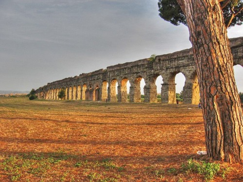 shiningjasmin:Claudian aqueduct.Archaeological Park of Appia Antica, Italy.38-52 AD.