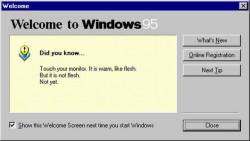 The reconforting messages of Windows 95.