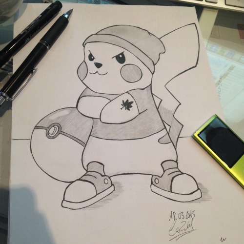 Doodled At Work Today. Gangster Pikachu Yo.