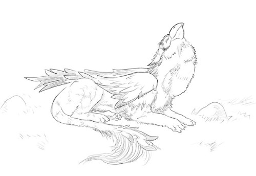 Two sketches commissioned by Alphaschakal on Furaffinity featuring their gryphon!