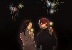 perdizzion:todomomo with sparklers and fireworks as a commission for the wonderful @r0bbersx! thank you so much for commissioning me! &lt;3