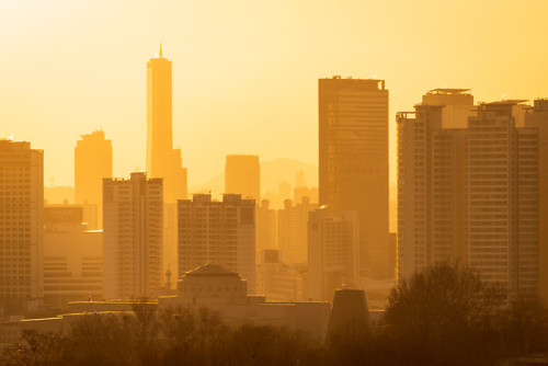 Red winter sunset over Seoul.