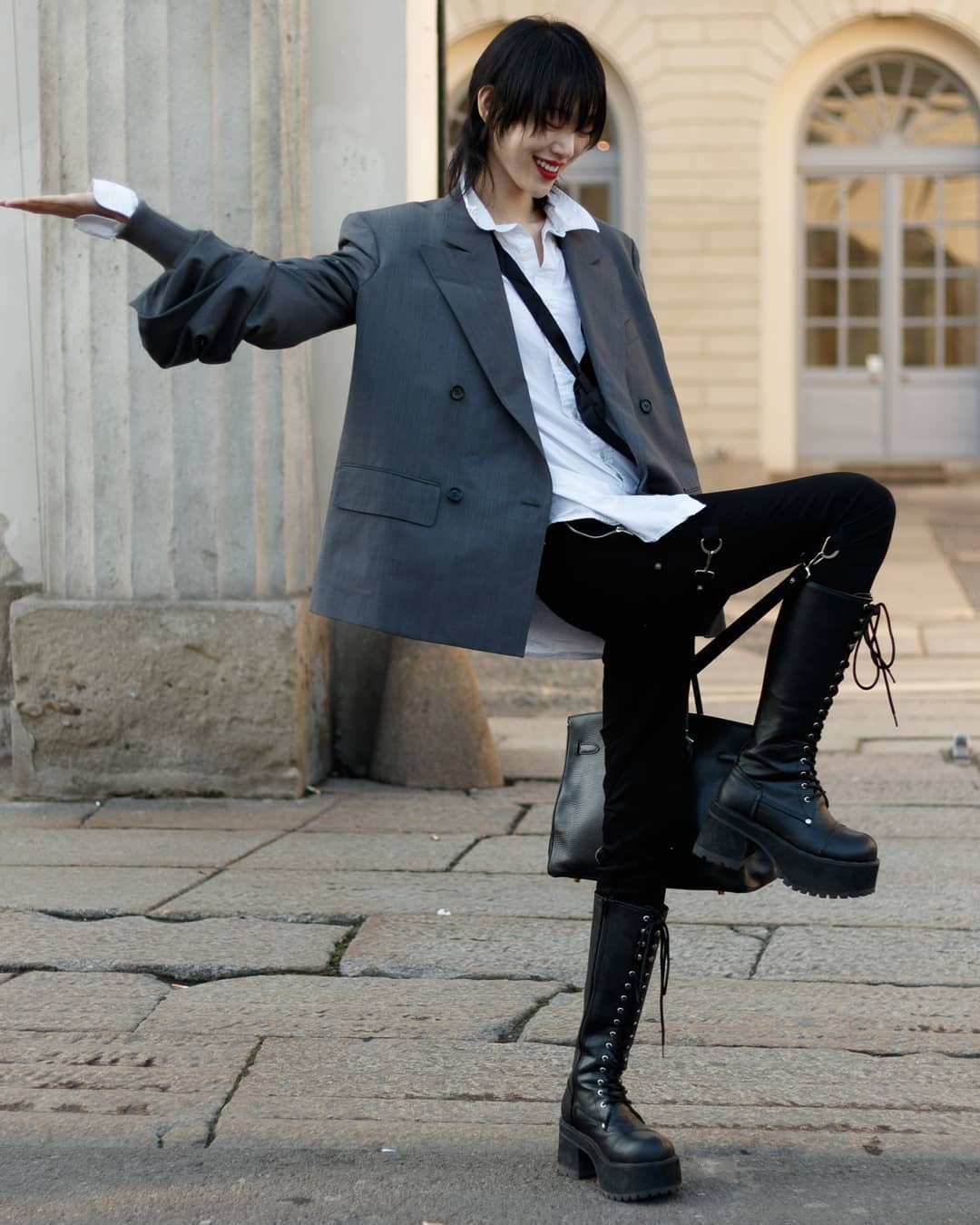 Black-is-no-colour — Street Style; Sora Choi during Milan Fashion