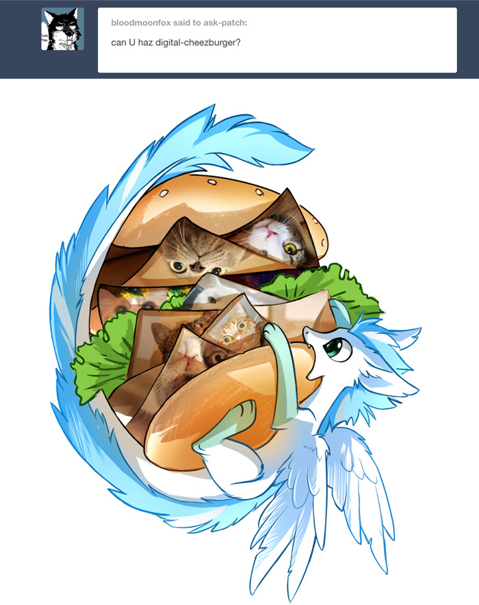 ask-patch:  Very cute, much meme!You guessed right. She’s gonna have all that burger!