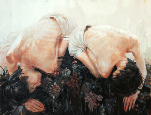  Meghan Howland (b.1985, USA) In a recent statement, Howland shares the point of view that new emotions surface when we see the beauty in something that has almost been destroyed. In her paintings, there has always been this common origin, created though