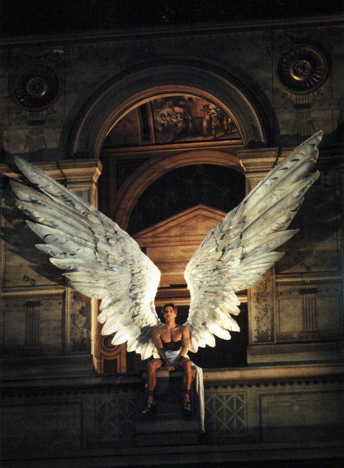 visualjunkee:Eva Herzigova and Marcus Schenkenberg as Icarus at Alexander McQueen’s debut show for Givenchy Haute Couture Spring/Summer 1997, Ecole des Beaux-Arts, Paris