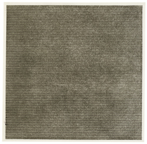 Agnes Martin, “Untitled,” 1960,Ink on Aquatint Proof,Image: 10 5⁄8 x 10 3⁄4 in. (27 x 27.3 cm.)Sheet