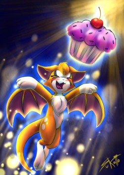 sukottoarts:  sukottoarts:  Silly Nimbat needing cupcakes.I wanted to focus more on the cheerful spirit of fidget contrasting to the calm one of Dust. This is a more energetic drawing than the dust one.This is an illustration that I plan to print and
