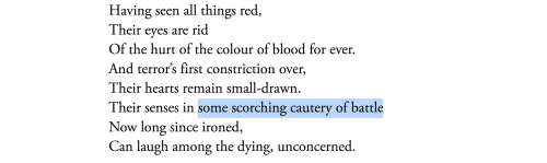 finelythreadedsky:Rosanna Warren, “Turnus” (1995) /// Wilfred Owen, “Insensibility” (1918)