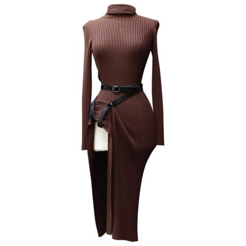 ourladyofperpetualnaptime:jean paul gaultier wool dress with leather strap, late 1990s